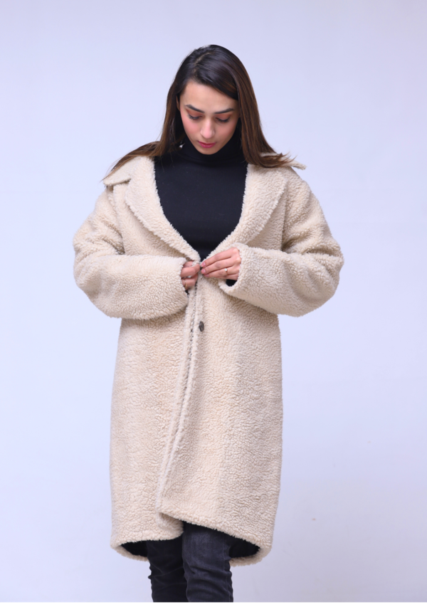 Faux Fur Oversized Coat - Beige